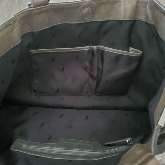 Kenneth Cole Large Tote Shoulder Bag Women's Black Green Leather Silver Hardware - Picture 14 of 15